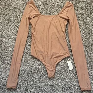 Aerie Long Sleeve Tan Bodysuit